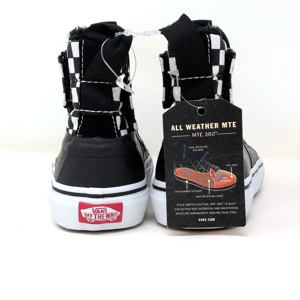 VANS MTE 360 NEW Kids Ankle Boots US 3 Black/White Check Slip-On Lined Skater